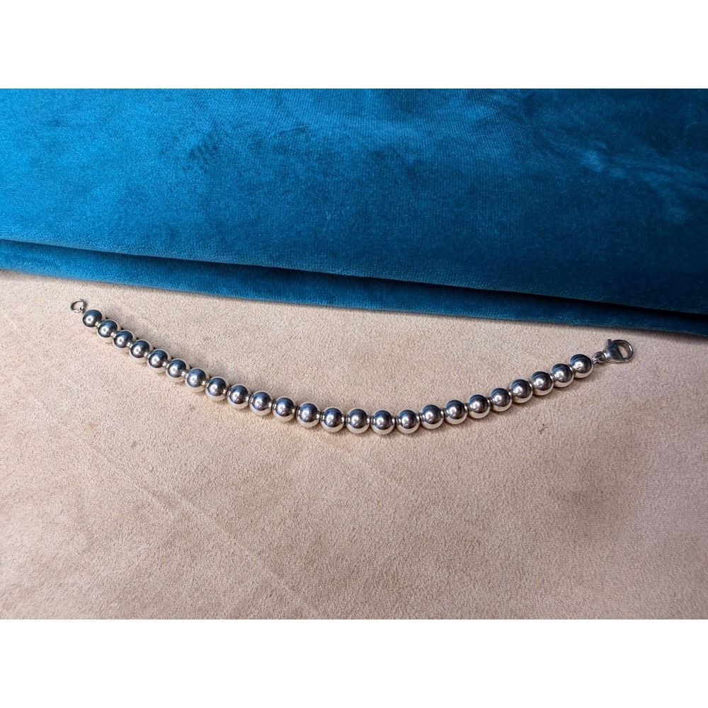 925 Sterling Silver Round Bead Ball Chain Strand Bracelet 7" Lobster Clasp